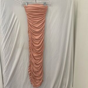 Oh Polly Long tight bodycon light pink ruched dress sz 2 prom
